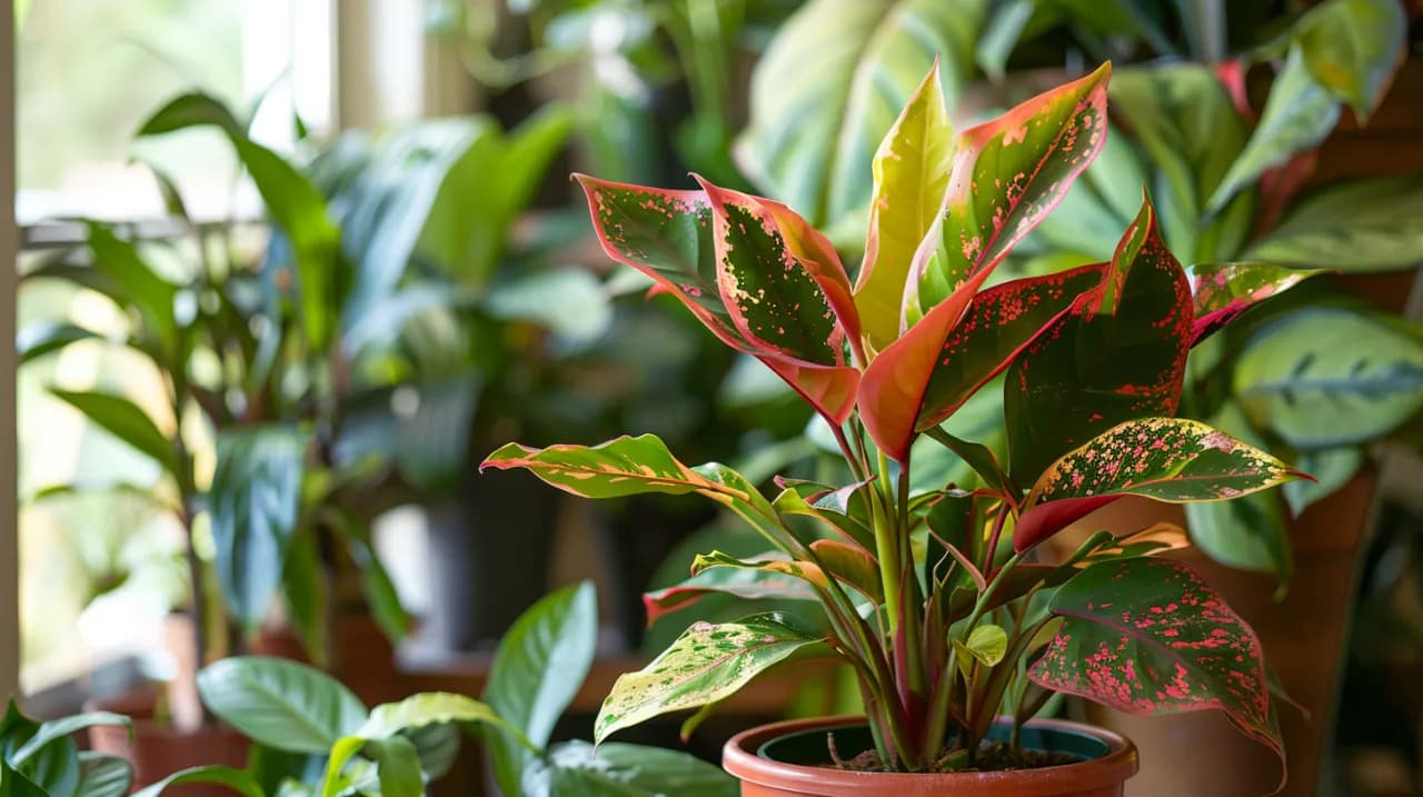 Kwiat doniczkowy zielono czerwone liście - Unikalne rośliny doniczkowe